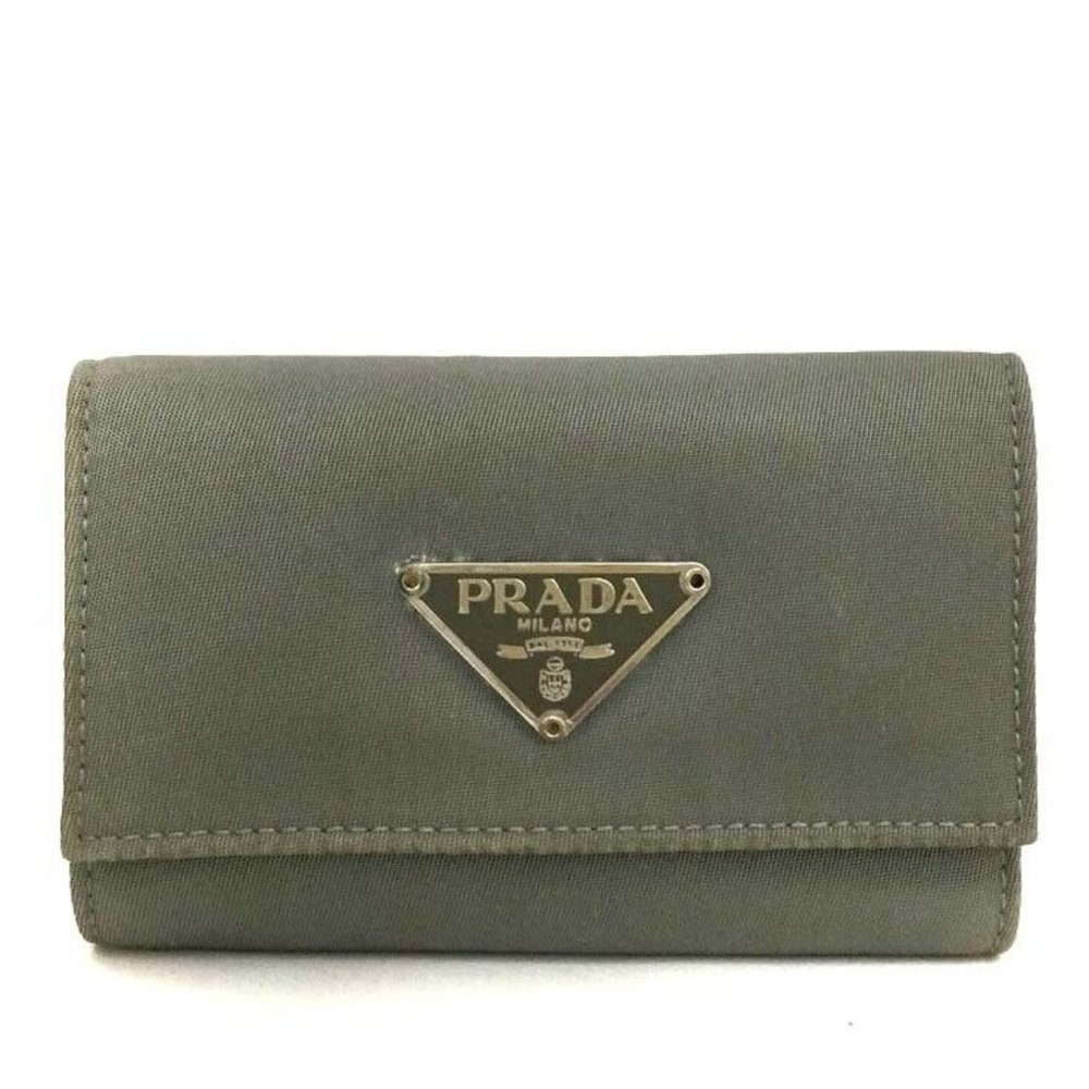 00711061# Prada Logo Key Case Plate Saffiano Leather 6 Ring